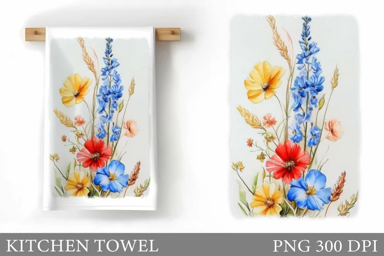 Wildflowers Kitchen Towel. Flowers Kitchen Towel Sublimation
