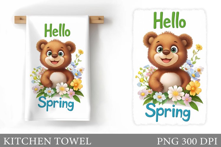 Spring Bear Kitchen Towel. Cow Flowers Kitchen Towel Design example image 1