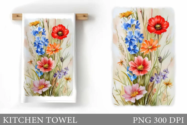 Wildflowers Kitchen Towel. Flowers Kitchen Towel Sublimation