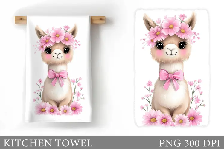 Cute Lama Kitchen Towel. Lama Flowers Kitchen Towel Design