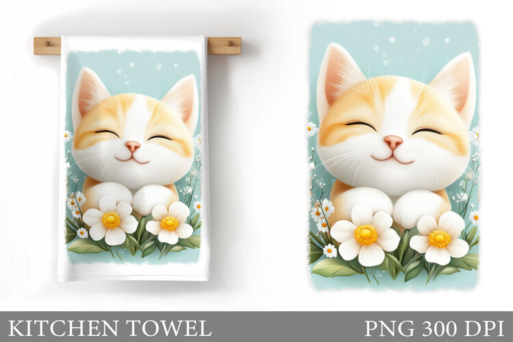 Cute Cat Kitchen Towel Design. Cute Cat Sublimation example image 1