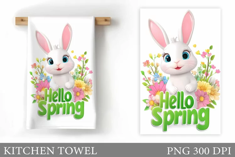 Spring Bunny Kitchen Towel. Spring Kitchen Towel Design