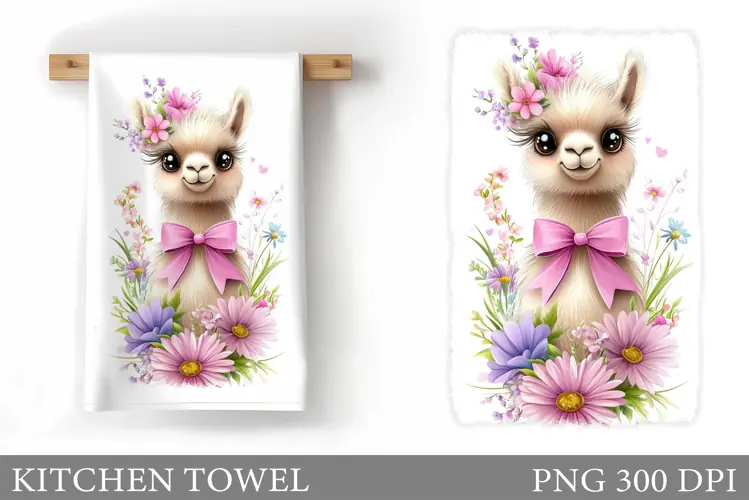 Cute Lama Kitchen Towel Design. Cute Lama Sublimation