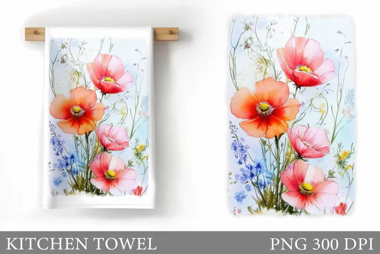 Flowers Kitchen Towel. Wildflowers Kitchen Towel Design