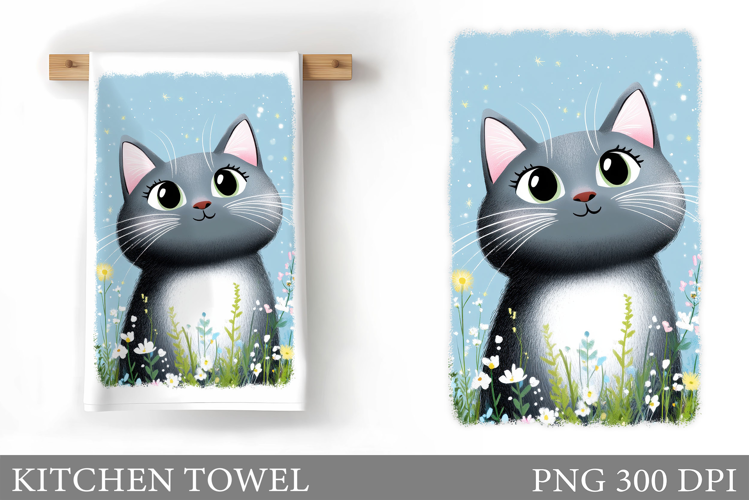 Cute Cat Kitchen Towel. Cat Flowers Kitchen Towel Design