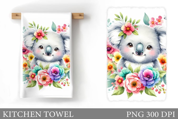 Cute Koala Kitchen Towel. Koala Flowers Kitchen Towel Design