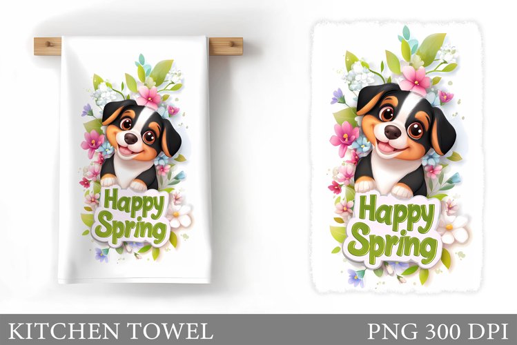 Spring Dog Kitchen Towel. Spring Kitchen Towel Design example image 1