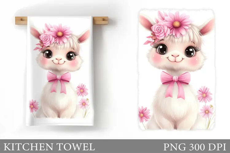 Cute Lama Kitchen Towel. Lama Flowers Kitchen Towel Design