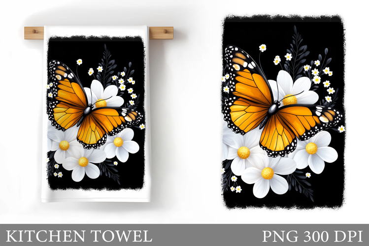 Butterfly Kitchen Towel. Flowers Kitchen Towel Sublimation