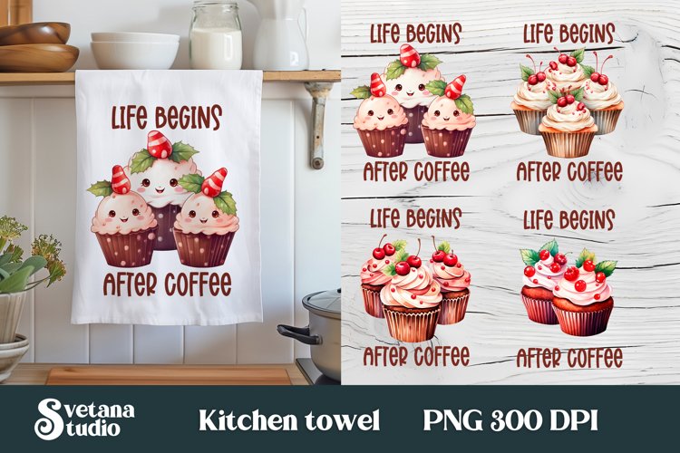 Cupcake kitchen towel sublimation | Towel PNG design