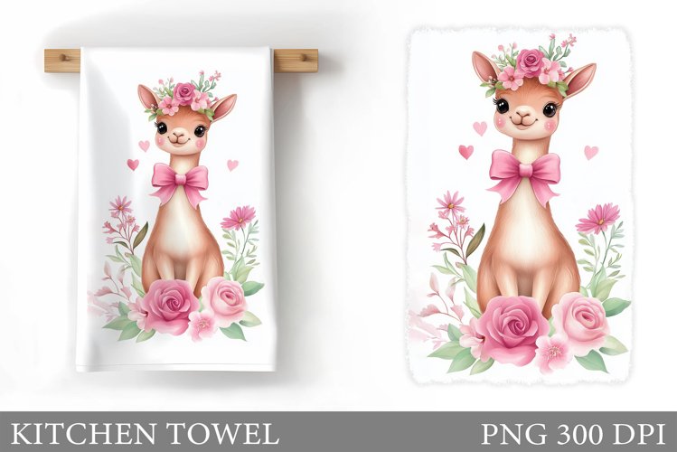 Cute Lama Kitchen Towel. Lama Flowers Kitchen Towel Design