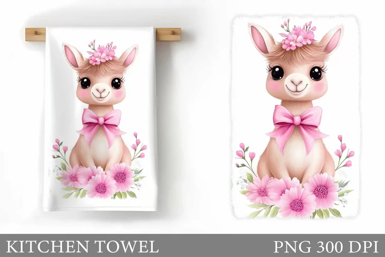 Cute Lama Kitchen Towel Design. Cute Lama Sublimation