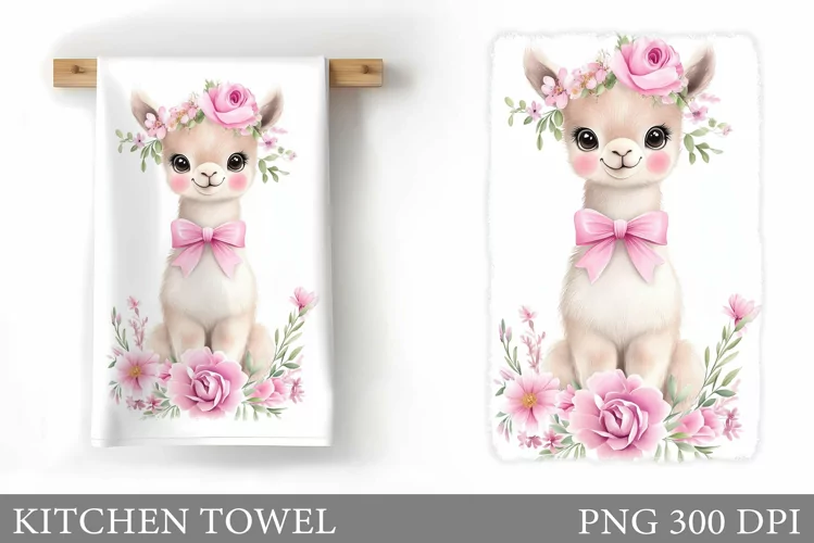 Cute Lama Kitchen Towel. Lama Flowers Kitchen Towel Design