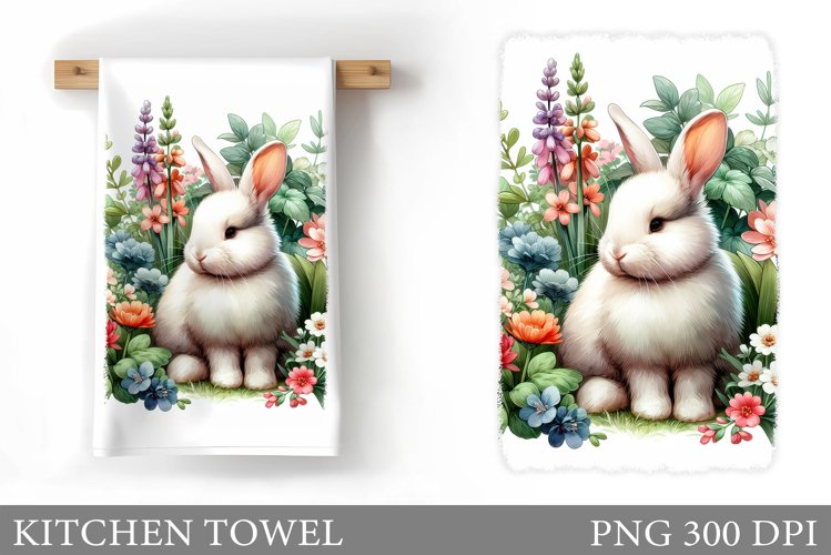 Cute Bunny Kitchen Towel. Flowers Kitchen Towel Sublimation