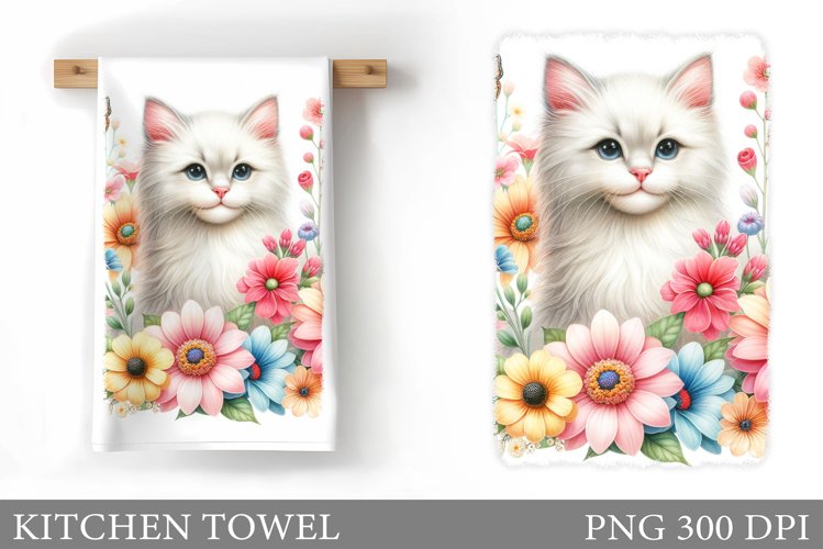 Cute Cat Kitchen Towel. Cat Flowers Kitchen Towel Design