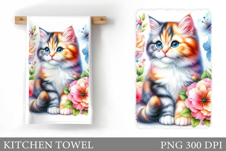 Cute Cat Kitchen Towel. Cat Flowers Kitchen Towel Design