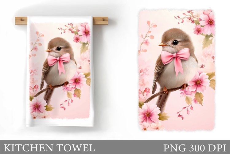 Cute Bird Kitchen Towel Design. Cute Bird Sublimation example image 1