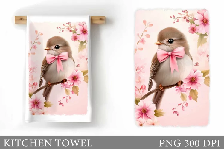 Cute Bird Kitchen Towel Design. Cute Bird Sublimation