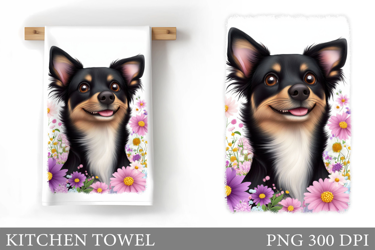 Cute Dog Kitchen Towel. Dog Flowers Kitchen Towel