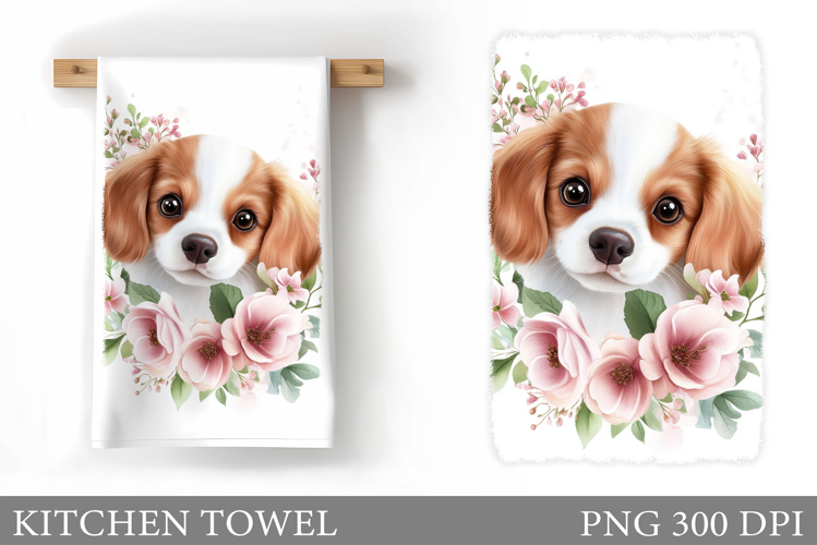 Cute Dog Kitchen Towel. Dog Flowers Kitchen Towel