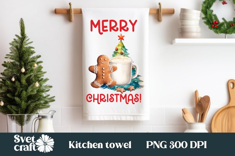 Christmas cute gingerbread kitchen tea towel design