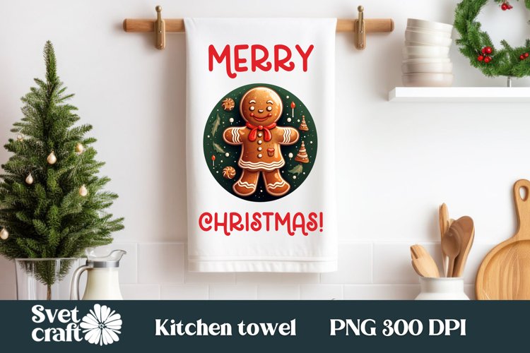 Christmas cute gingerbread kitchen tea towel PNG design