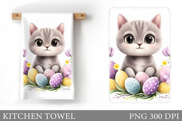 Easter Cat Kitchen Towel. Easter Kitchen Towel Sublimation example image 1