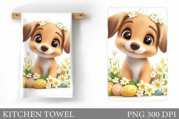 Easter Dog Kitchen Towel . Easter Kitchen Towel Design