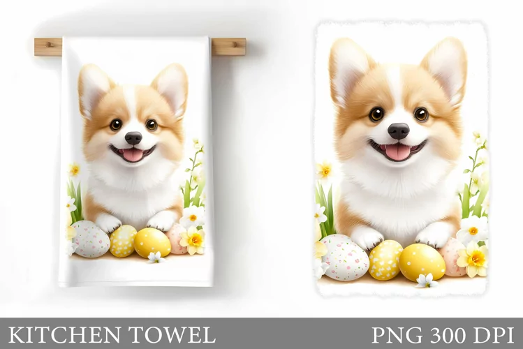 Easter Dog Kitchen Towel . Easter Kitchen Towel Design