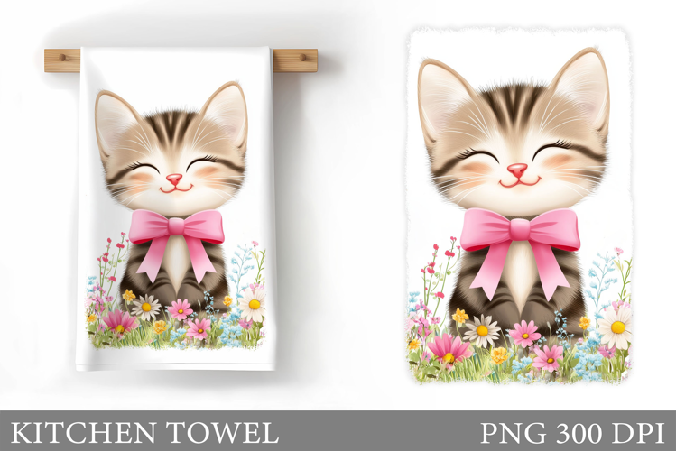 Cute Cat Kitchen Towel. Cat Flowers Kitchen Towel Design
