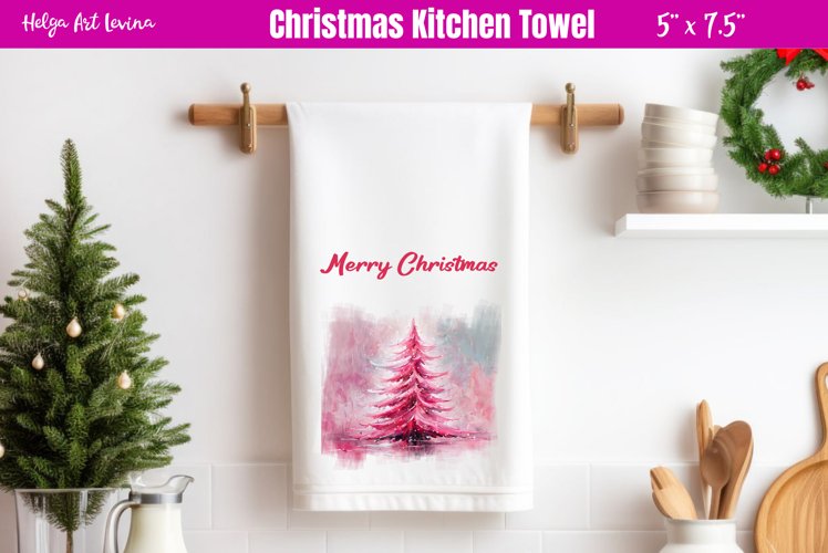 Kitchen Towel Sublimation | Pink Christmas Trees