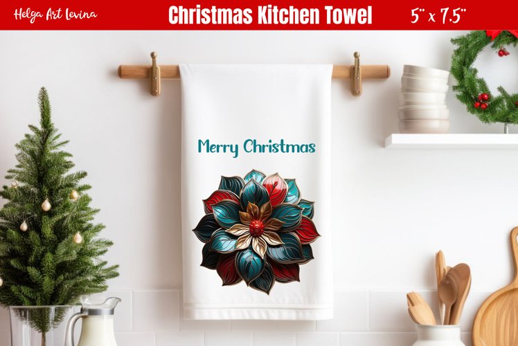 Christmas Kitchen Towel Sublimation | 3d poinsettia