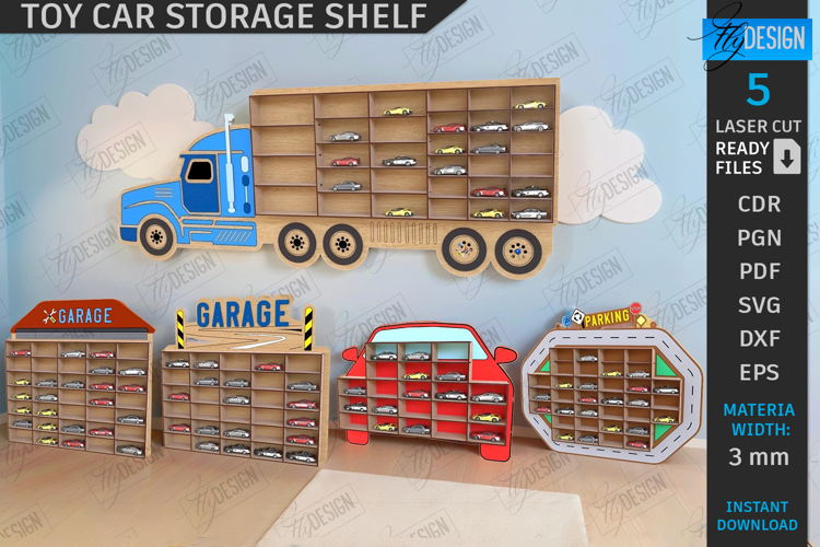 Toy Car Storage Shelves Laser Cut Bundle|Collection of Cars