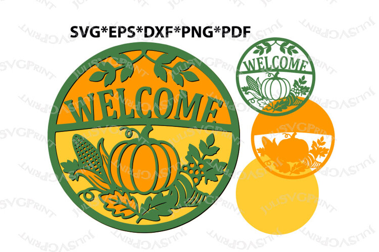 3D Layered Fall Welcome Door Sign SVG Laser Cut Template example image 1