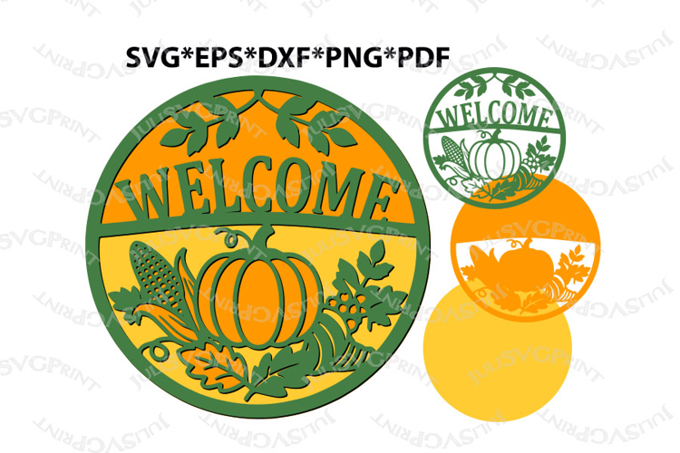 3D Layered Fall Welcome Door Sign SVG Laser Cut Template