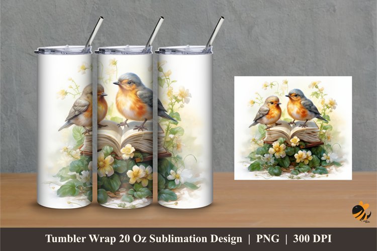 Two Cute Birds Tumbler Wrap Sublimation Designs 1