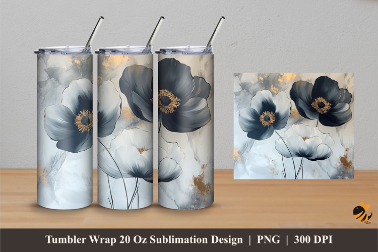 Gray Flowers Tumbler Wrap Sublimation Designs 4