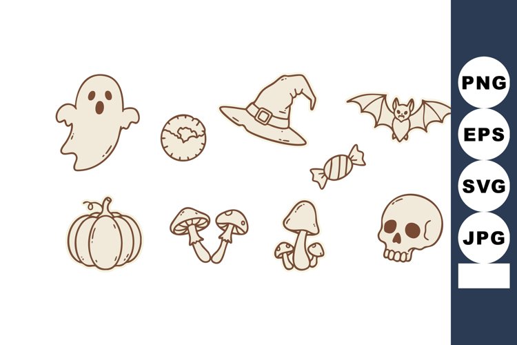 Halloween spooky icons set with ghost pumpkin skull witch ha