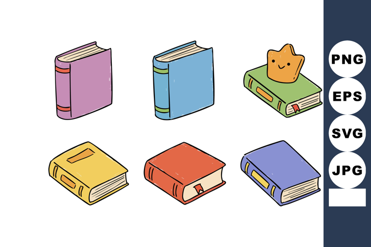 Colorful cartoon style books with star bookmark vector illus