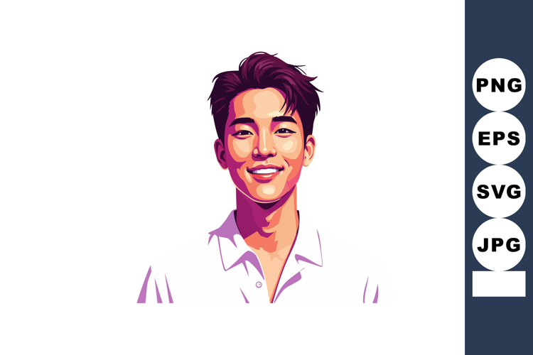Young man smiling portrait in purple and pink vector art wit