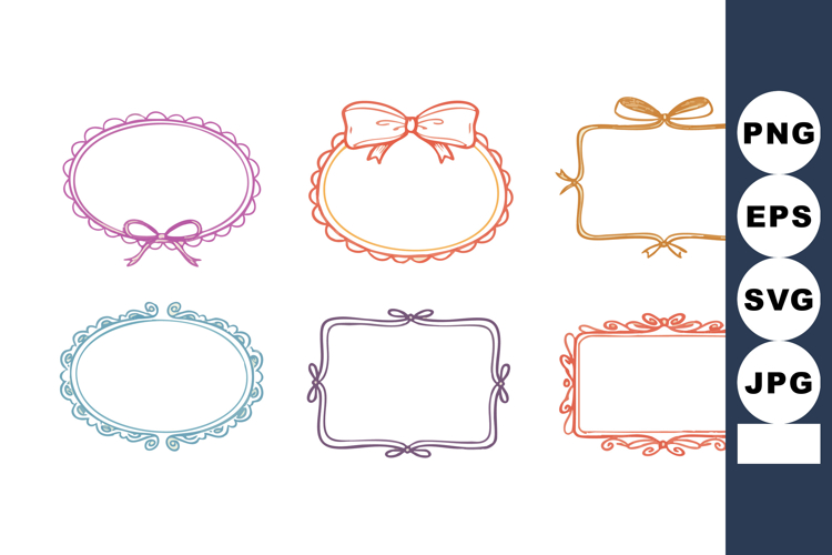 Decorative vintage style floral frames with bows in pastel c