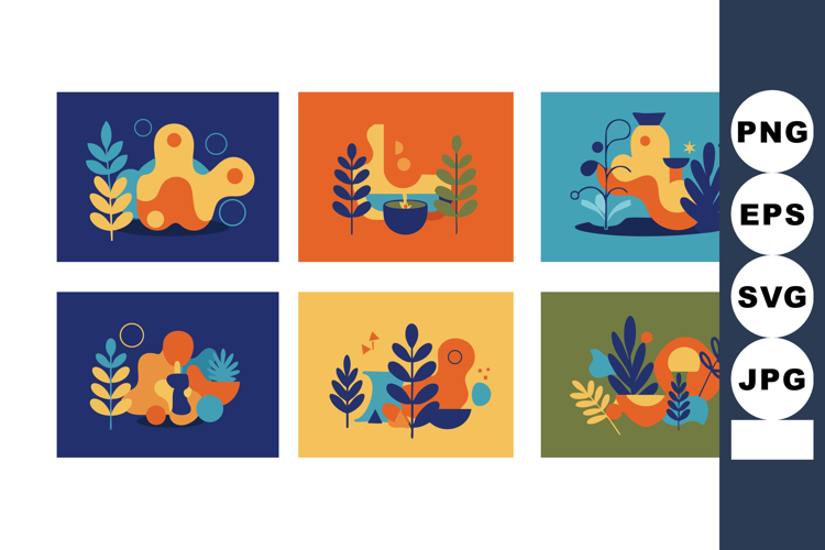 Abstract nature elements with colorful leaves and organic sh