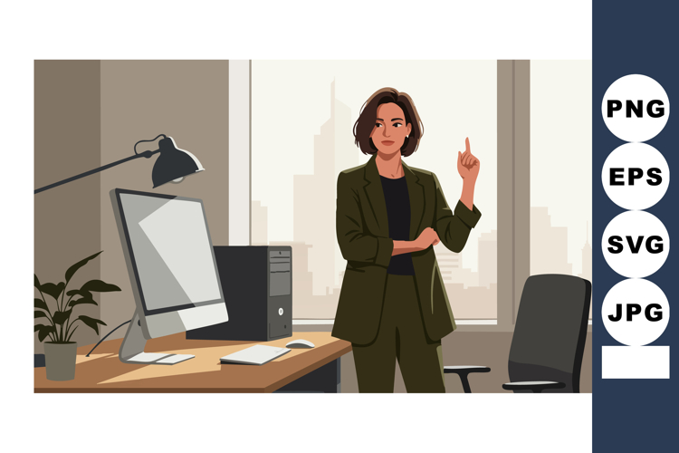 Businesswoman standing in modern office interior with comput