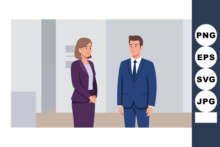 Businessman and businesswoman in professional suits standing