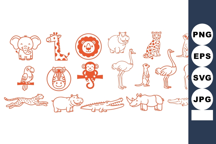 Flat Orange Safari Animal Line Banner Set for Kids