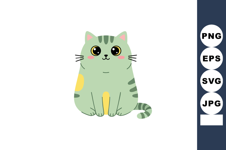 Cute green tabby cat sitting with big eyes and pink cheeks a