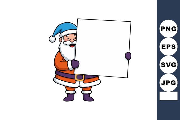 Santa Claus holding blank white sign with blue hat and purpl example image 1