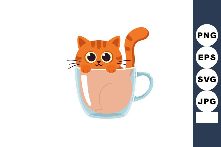 Orange tabby cat sitting inside transparent glass cup cute c