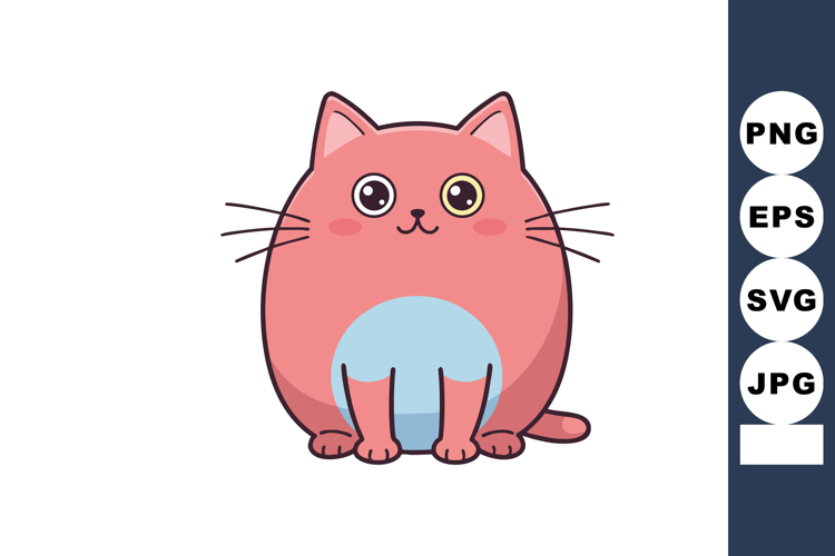 Cute pink cat with blue belly sitting adorable cartoon vecto