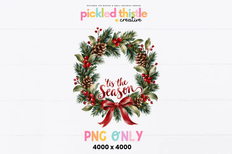 Tis the Season Christmas Wreath PNG